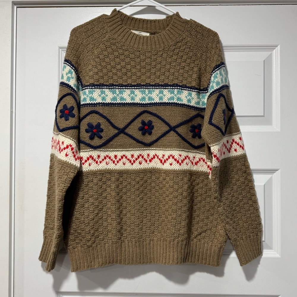 Entro Tan Patterned Crew Neck Sweater - Picture 2 of 9